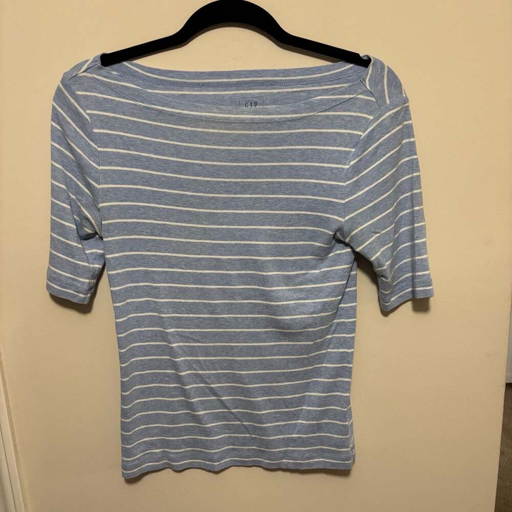 Gap Pima Cotton Modal Striped Boatneck Elbow Sleeve Top Size M